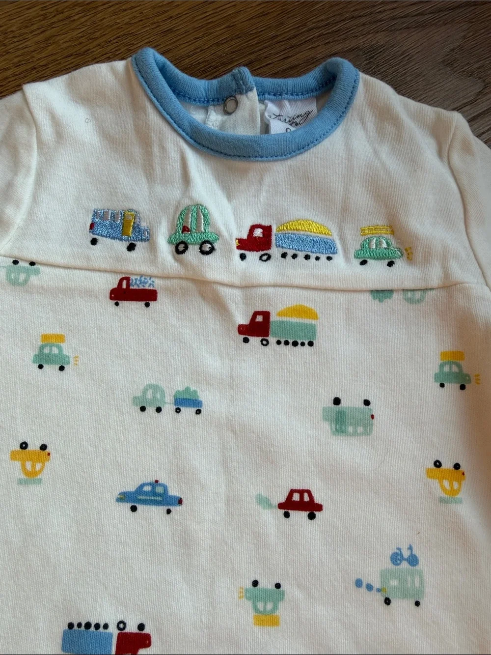 Starting Out Cream Baby Sleep Gown with Blue Trim and Vehicle Print 0-6M